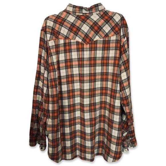Old Navy Collar Snap Button Western Pocket Long Sleeve Plaid Mens 2X Orange - Picture 3 of 8